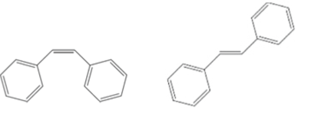 1. cis-Stilbene (cis), 2. trans-Stilbene (trans)